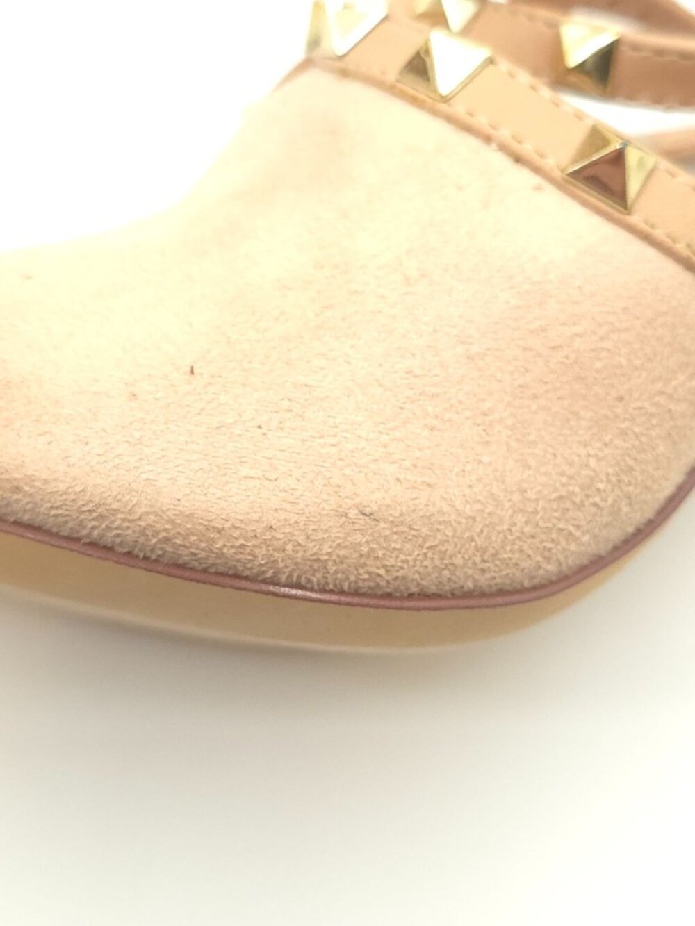Olivia Ferguson Nude Suede Peep-Toe Studded Strappy Sandals Ankle Strap Women's - Picture 13 of 14